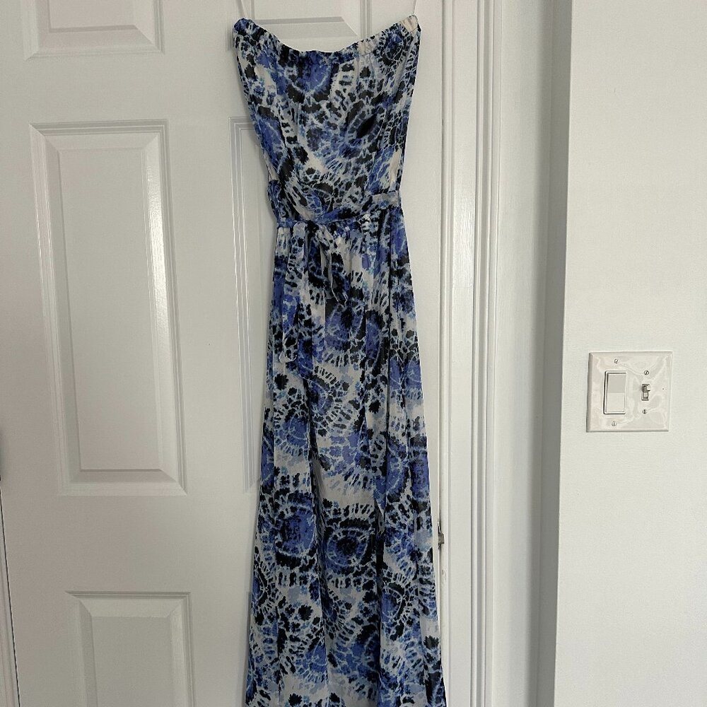 Aqua Blue Tie Dye Strapless Dress